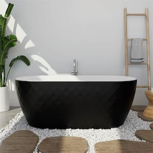 59 in. x 28 in. Freestanding Double Slipper Acrylic Soaking Bathtub with Center Drain in Matte Black