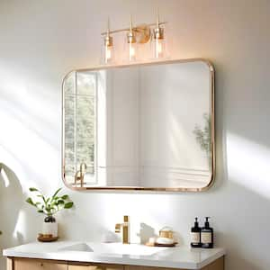 Farmhouse Gold Bathroom Vanity Light, Dule 3-Light Modern Bell Brass Vanity Light Bar with Clear Glass Shades