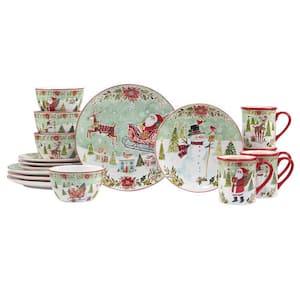 Joy of Christmas 16-Pcs Assorted Colors Earthenware Dinnerware Set (Service for 4)