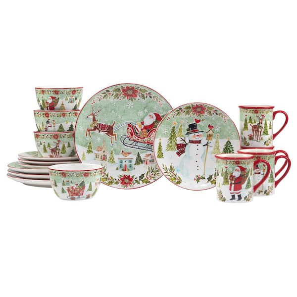 Certified International Joy of Christmas 16-Pcs Assorted Colors Earthenware Dinnerware Set (Service for 4)