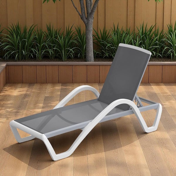 Adjustable Patio Chaise Lounge Aluminum Pool Outdoor Lounge Chairs with Arm All Weather Pool Chairs in Gray