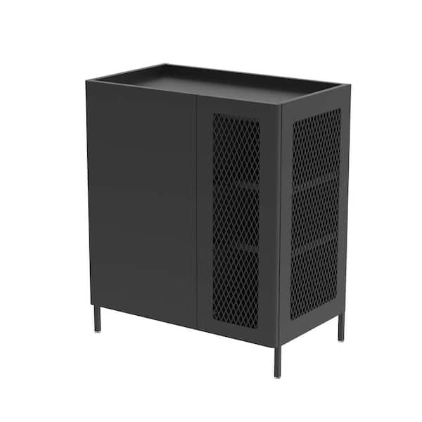 Unbranded 26.77 in. W x 15.75 in. D x 31.50 in. H Black Metal Linen Cabinet with Mesh Element Doors and Adjustable Shelves