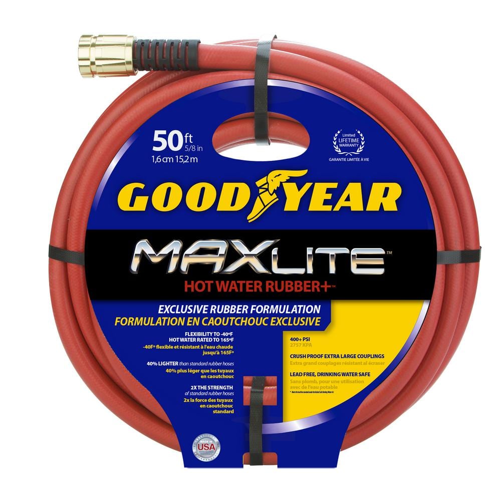Goodyear MAXLite 5/8 in. x 50 ft. Premium Duty Rubber+ Hot Water Hose CGYSGHW58050 The Home Depot