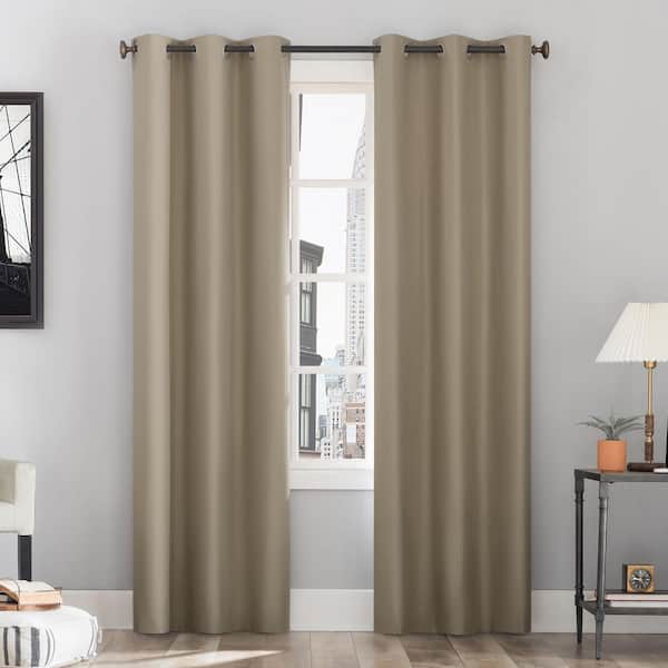 Sun Zero Cyrus Thermal 40 in. W x 84 in. L 100% Blackout Grommet Curtain Panel in Stone