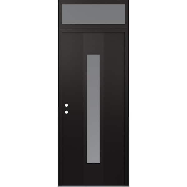 A1 36 in. x 96 in. Panel Black Right-Hand/Inswing Frosted Glass Black/White Transom Steel Prehung Front Door