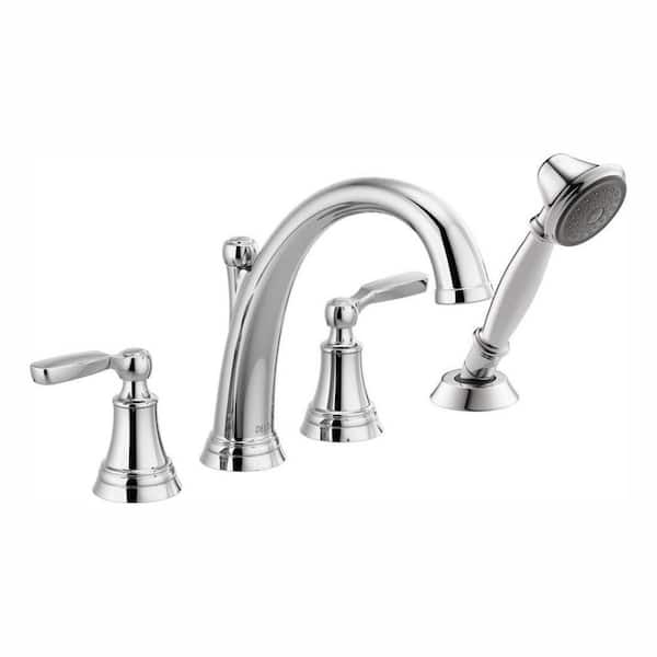 Delta Woodhurst 2-Handle Deck Mount Roman Tub Trim Kit with Hand Shower in Chrome (Valve Not Included)