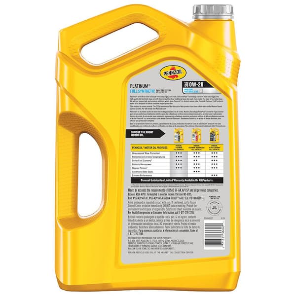 Platinum SAE 0W-20 Full Synthetic Motor Oil 5 qt. (Case of 3)