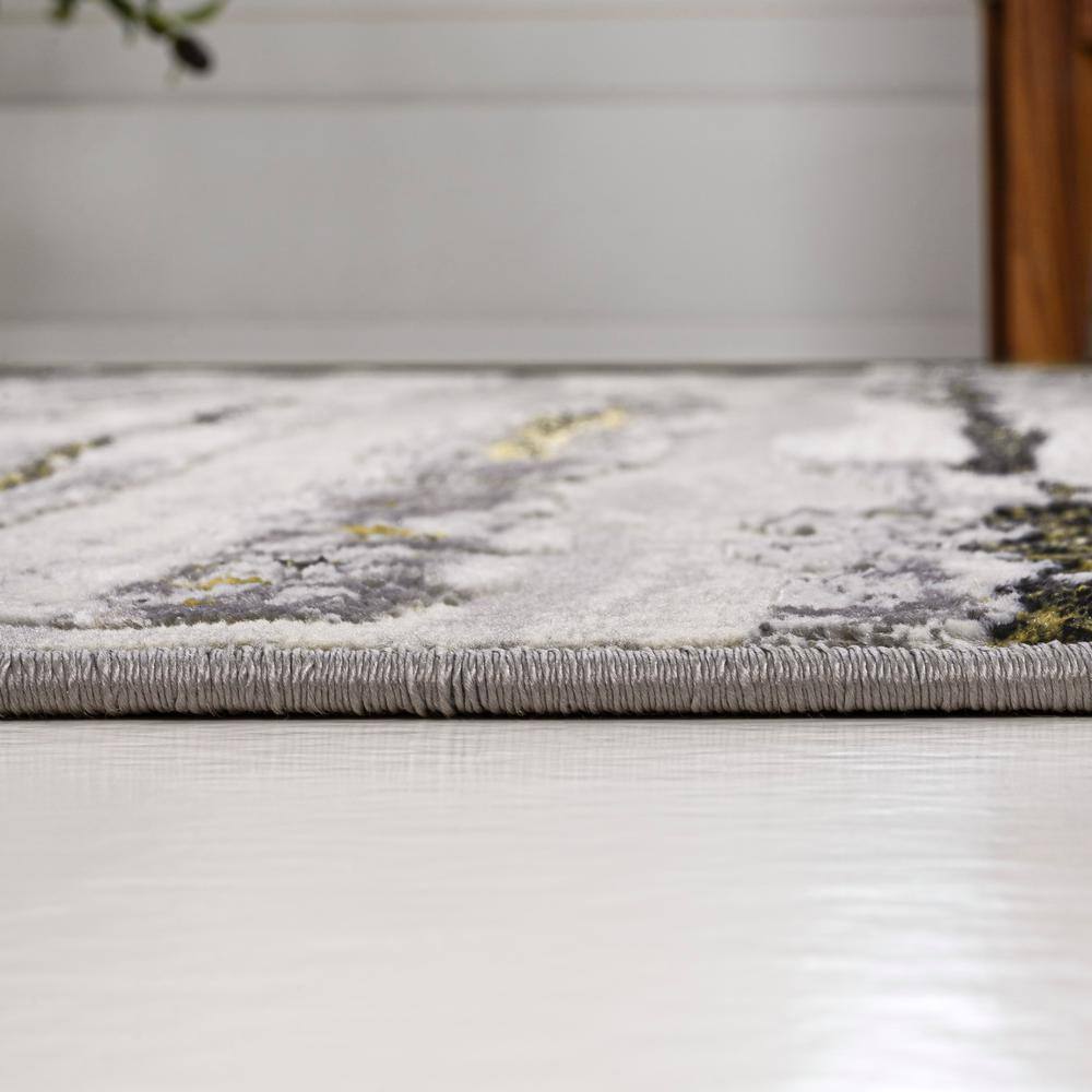 Gray and Black Rectangular Synthetic Stripe Area Rug, 8' x 10'