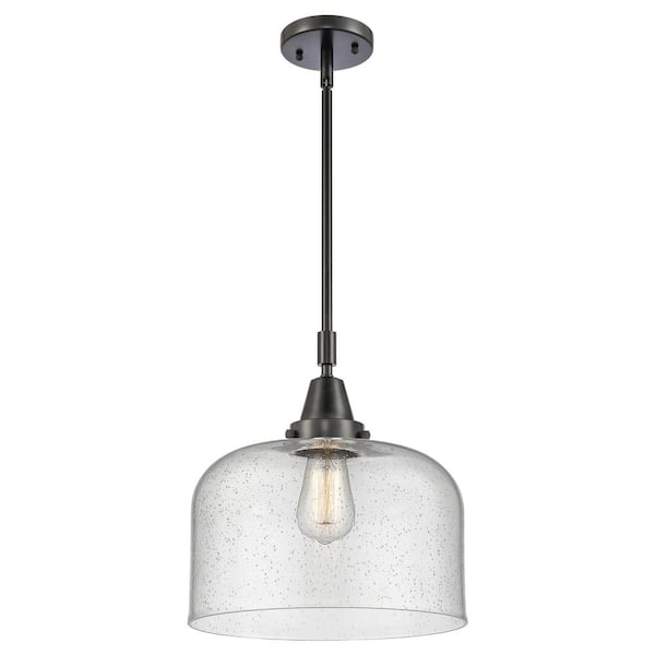 Bell 100-Watt 1-Light Matte Black Standard Mini Pendant Light with Seeded Glass Shade, No Bulbs Included