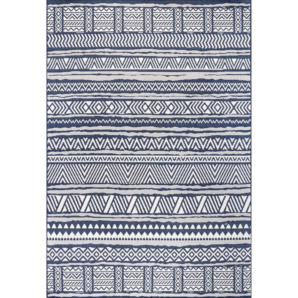 Navy Stripe Easy-Care Synthetic Indoor/Outdoor Rug 4' x 6'