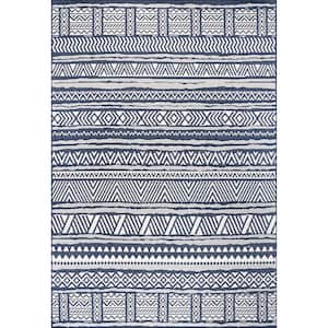 Abbey Tribal Striped Navy 4 ft. x 6 ft. Indoor/Outdoor Patio Area Rug