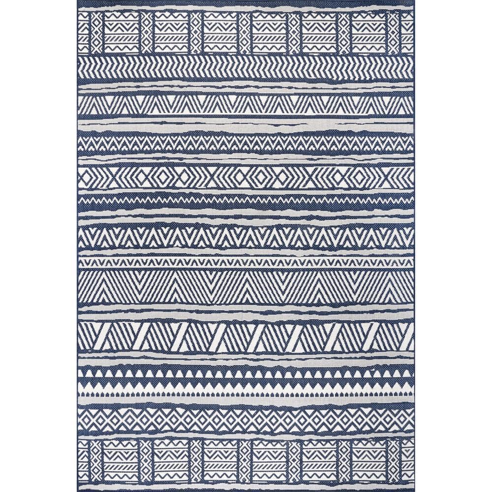 Abbey Tribal Striped Navy 8 ft. x 10 ft. Indoor/Outdoor Patio Area Rug -  nuLOOM, GBCB34A-8010