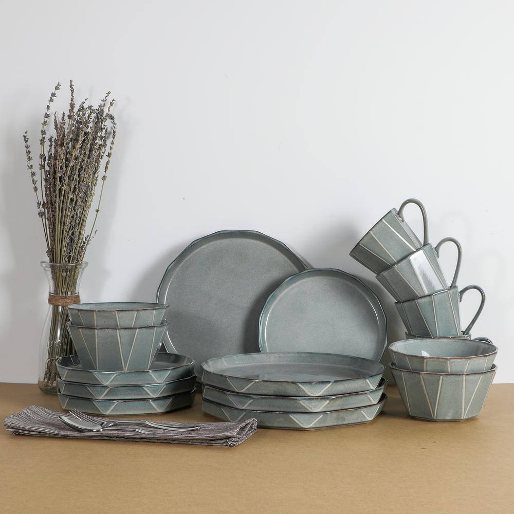 Stonewashed Gray Ceramic 16-Piece Dinnerware Set for 4