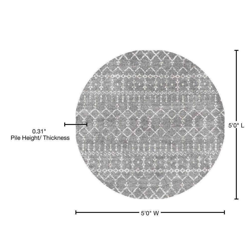 Gray and Ivory Round Synthetic Diamond Area Rug