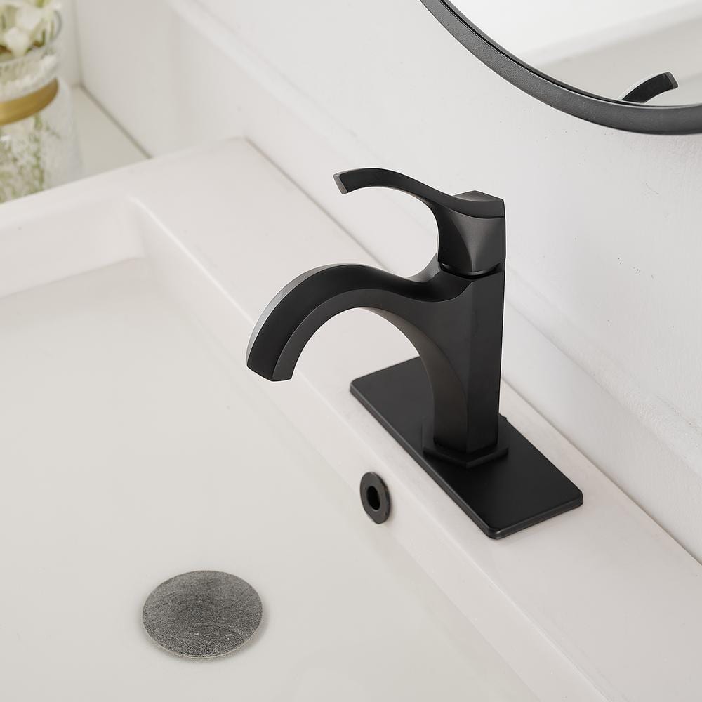 Matte Black Single-Handle Single-Hole Bathroom Faucet with Drain Assembly