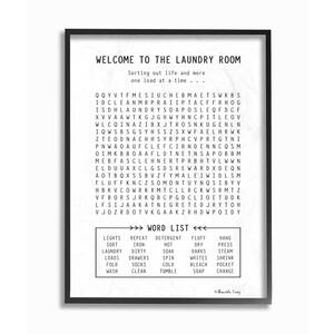 16 in. x 20 in. "Black and White Laundry Room Crossword Puzzle Sign Oversized Black Framed Wall Art" by Shawnda Craig