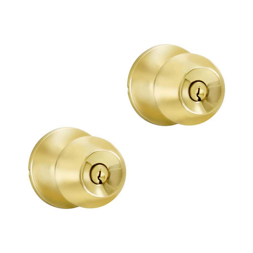 Polished Brass Entry Door Knob with 4 KW1 Keys Keyed Alike (2-Pack)