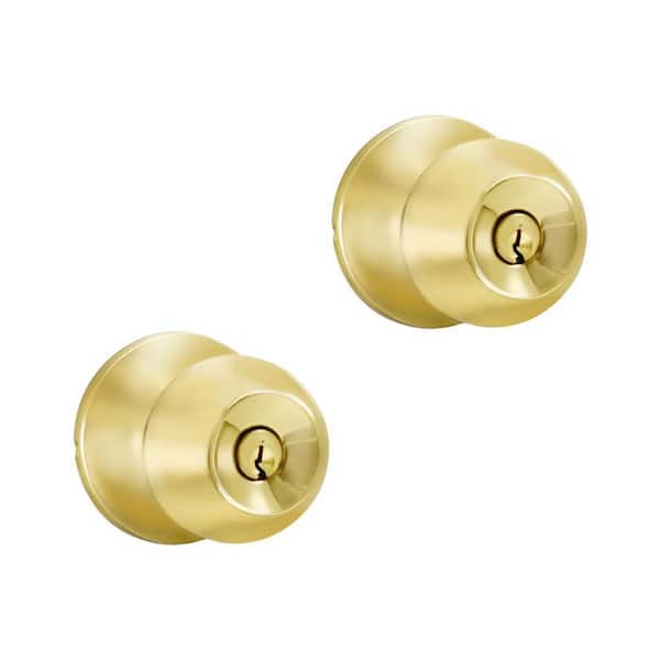Premier Lock Polished Brass Entry Door Knob with 4 KW1 Keys Keyed Alike (2-Pack)