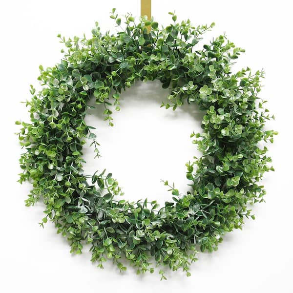 20 in. Frosted Green Artificial Spiral Eucalyptus Leaf Foliage Greenery Wreath