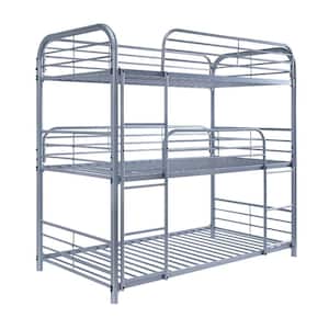 Silver Twin Adjustable Bunk Bed with 2 Attached Ladders and Side Rails