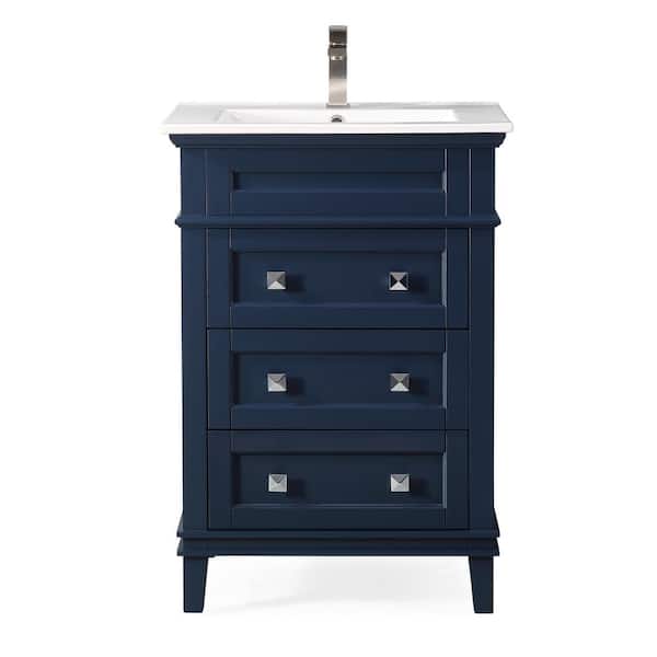 Unbranded Felix 24 in. W x 18.5 in D. x 34.5 in. H Bathroom Vanity in Navy Blue with White Ceramic Top