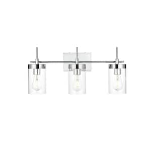 Simply Living 24 in. 3-Light Modern Chrome Vanity Light with Clear Cylinder Shade