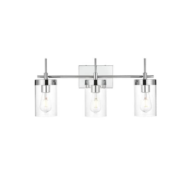 Unbranded Simply Living 24 in. 3-Light Modern Chrome Vanity Light with Clear Cylinder Shade