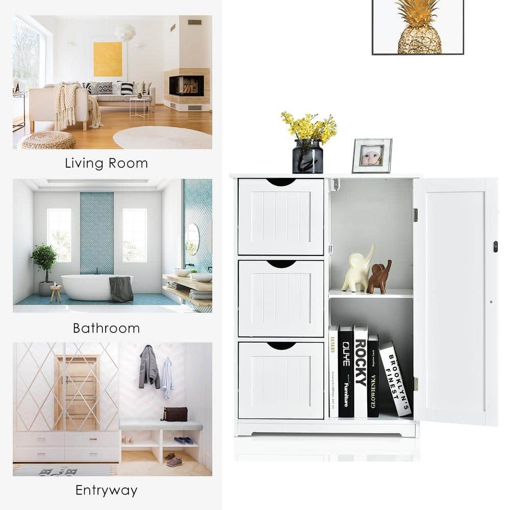 Abilene White Framed Bath Cabinet with Adjustable Shelving and 3 Drawers