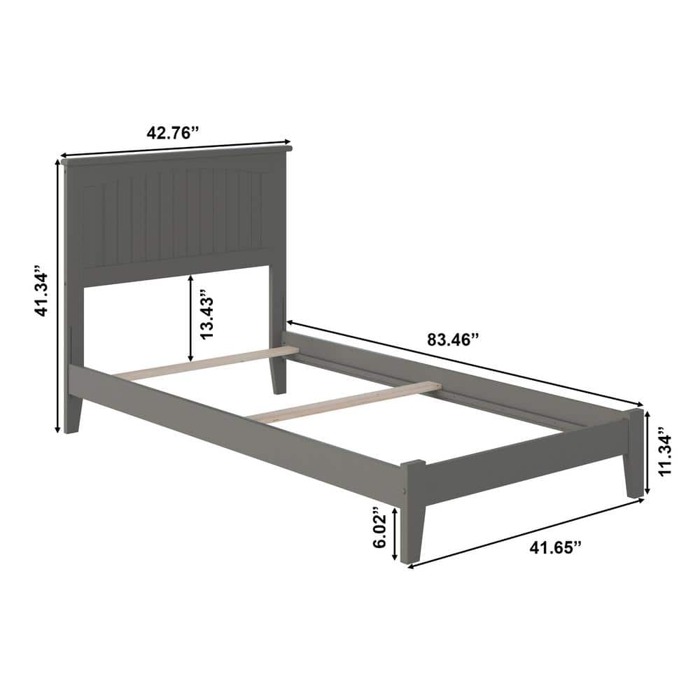 Nantucket Gray Twin Wood Frame Bed with Headboard and Drawer