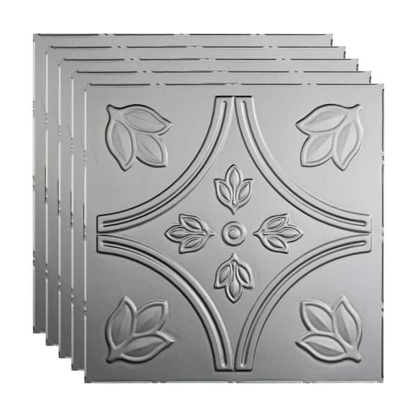 Fasade Traditional #5 2 ft. x 2 ft. Argent Silver Lay-In Vinyl Ceiling Tile (20 sq. ft.)