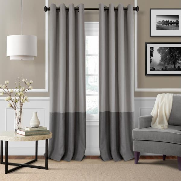 Gray Color Block Grommet Room Darkening Curtain(Single Panel) - 52 in. W x 95 in. L