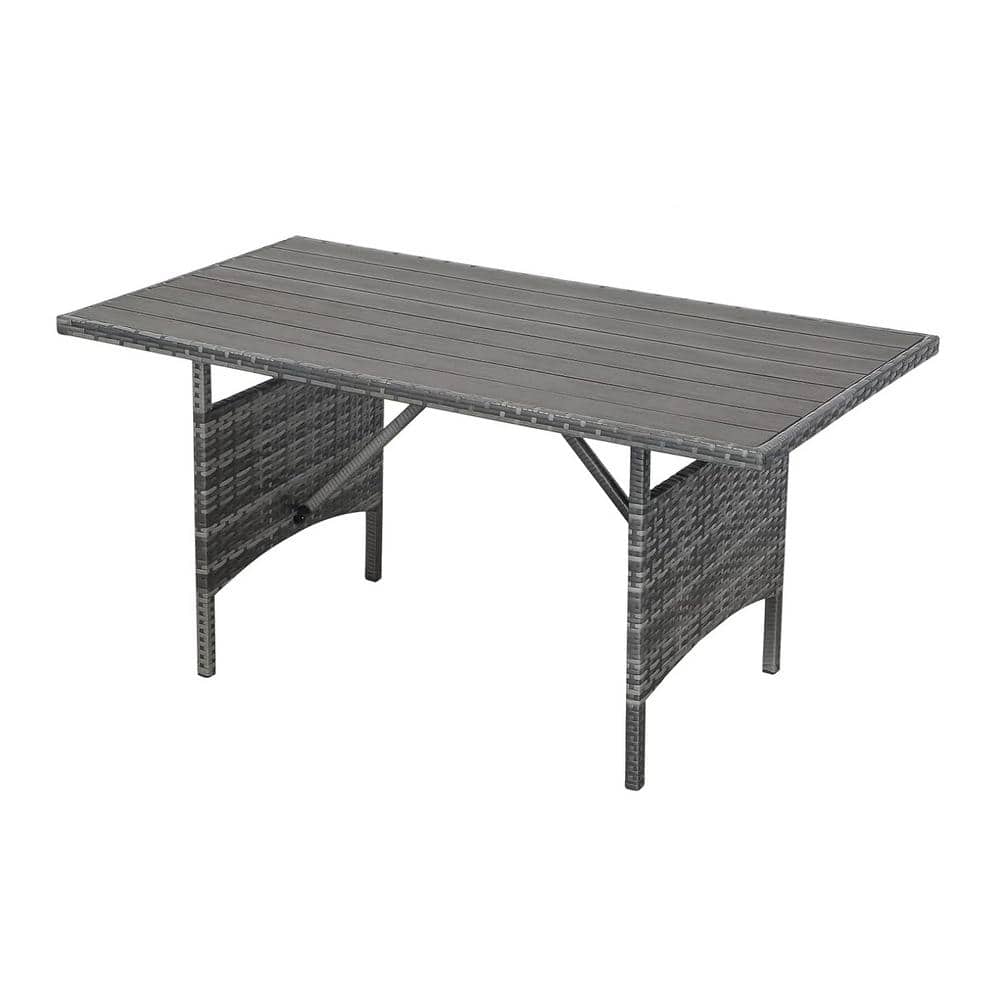Grey Wicker Outdoor Dining Table with Wood Plastic Composite Tabletop