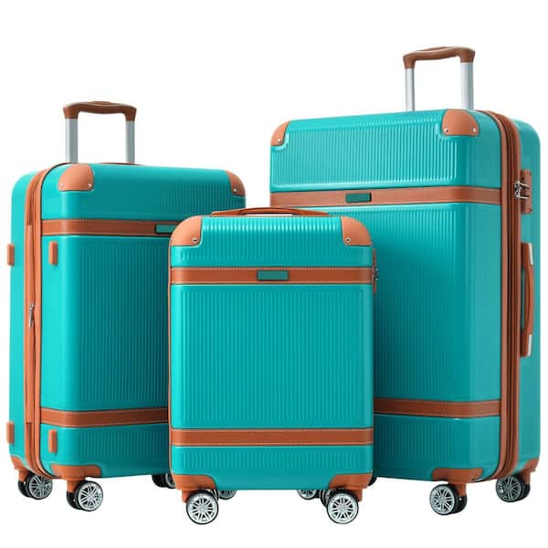 Polibi 20/24/28 in. 3-Piece Green Hardshell Luggage Sets with double spinner 8 wheels and TSA Lock Light-weight