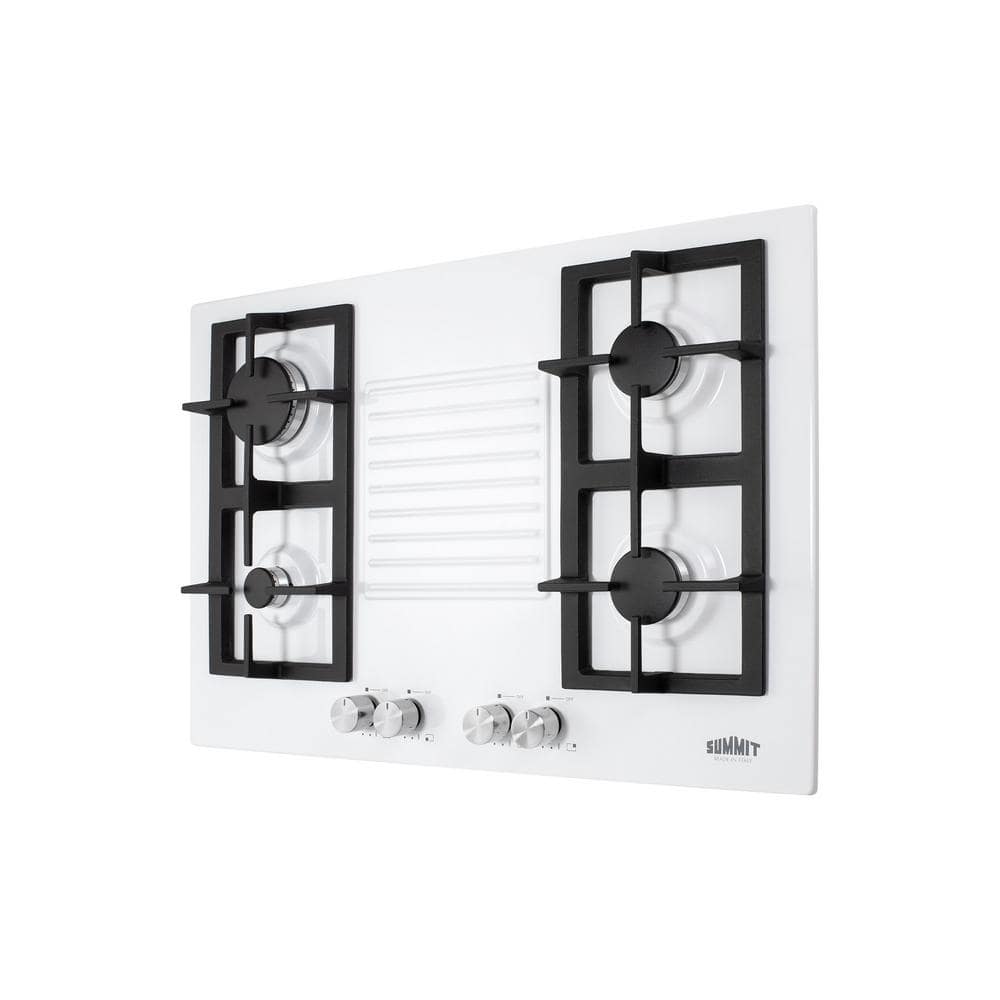 Summit 30" White Steel 4-Burner Gas Cooktop with Cast Iron Grates