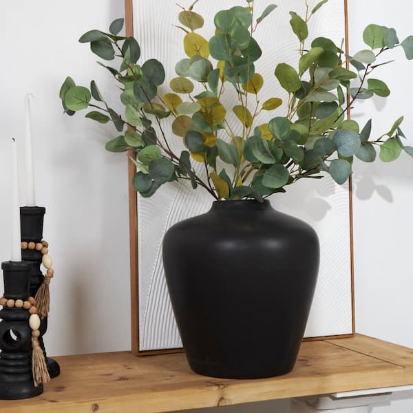 Litton Lane 14 in. Black Matte Ceramic Decorative Vase