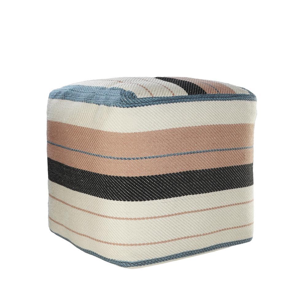 Multicolor Striped Polyester Indoor/Outdoor Pouf Ottoman