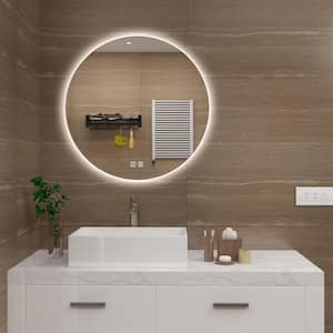 28 in. W x 28 in. H Round Frameless LED Light with 3 Color and Anti-Fog Wall Mounted Bathroom Vanity Mirror