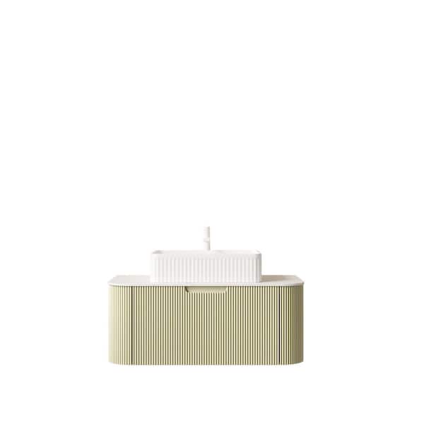 36 in. Wall-Mounted Light Green Bath Vanity with White Solid Surface Top Pre-Assembled