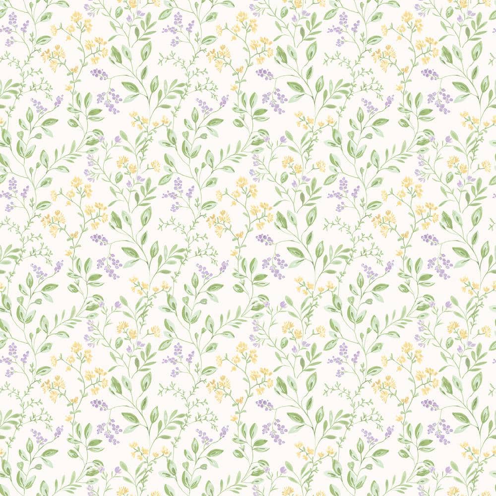 Spring Leaf Trail Lilac/Yellow/Green Matte Finish Vinyl on Non-Woven Non-Pa