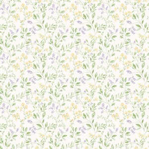 Spring Leaf Trail Lilac/Yellow/Green Matte Finish Vinyl on Non-Woven Non-Pasted Wallpaper Roll
