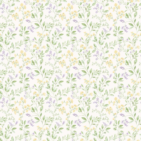Unbranded Spring Leaf Trail Lilac/Yellow/Green Matte Finish Vinyl on Non-Woven Non-Pasted Wallpaper Roll