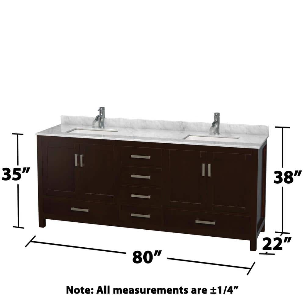 Espresso and White Carrera Marble Double Bathroom Vanity