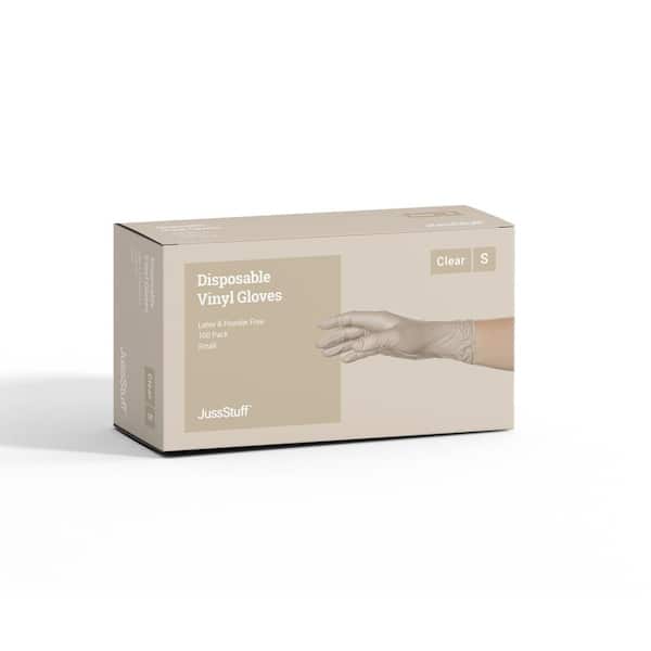 JussStuff Medium Vinyl Exam Latex Free and Powder Free-Gloves in Clear-Box of 100-Gloves