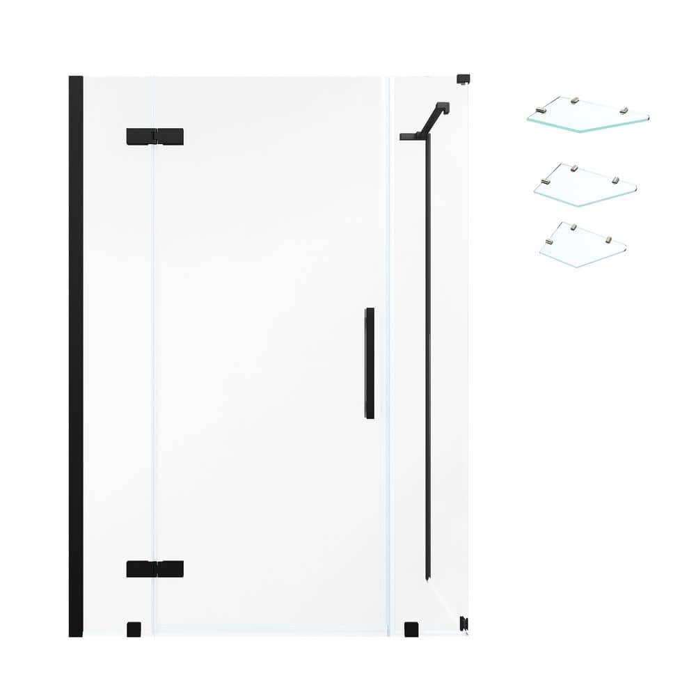 Tampa 42" Black Frameless Corner Shower Kit with Shelves
