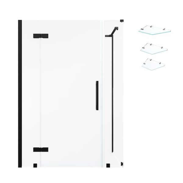 Tampa 42 13/16 in. W x 72 in. H Rectangular Pivot Frameless Corner Shower Enclosure in Black with Shelves