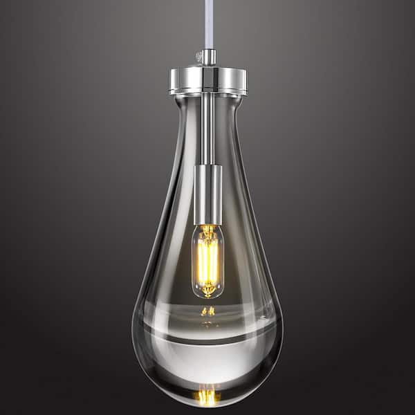 Raindrop 40W 1-Light Teardrop Chrome Hanging Light Fixtures Modern Clear Solid Glass Pendant Light for Kitchen, 1Pack
