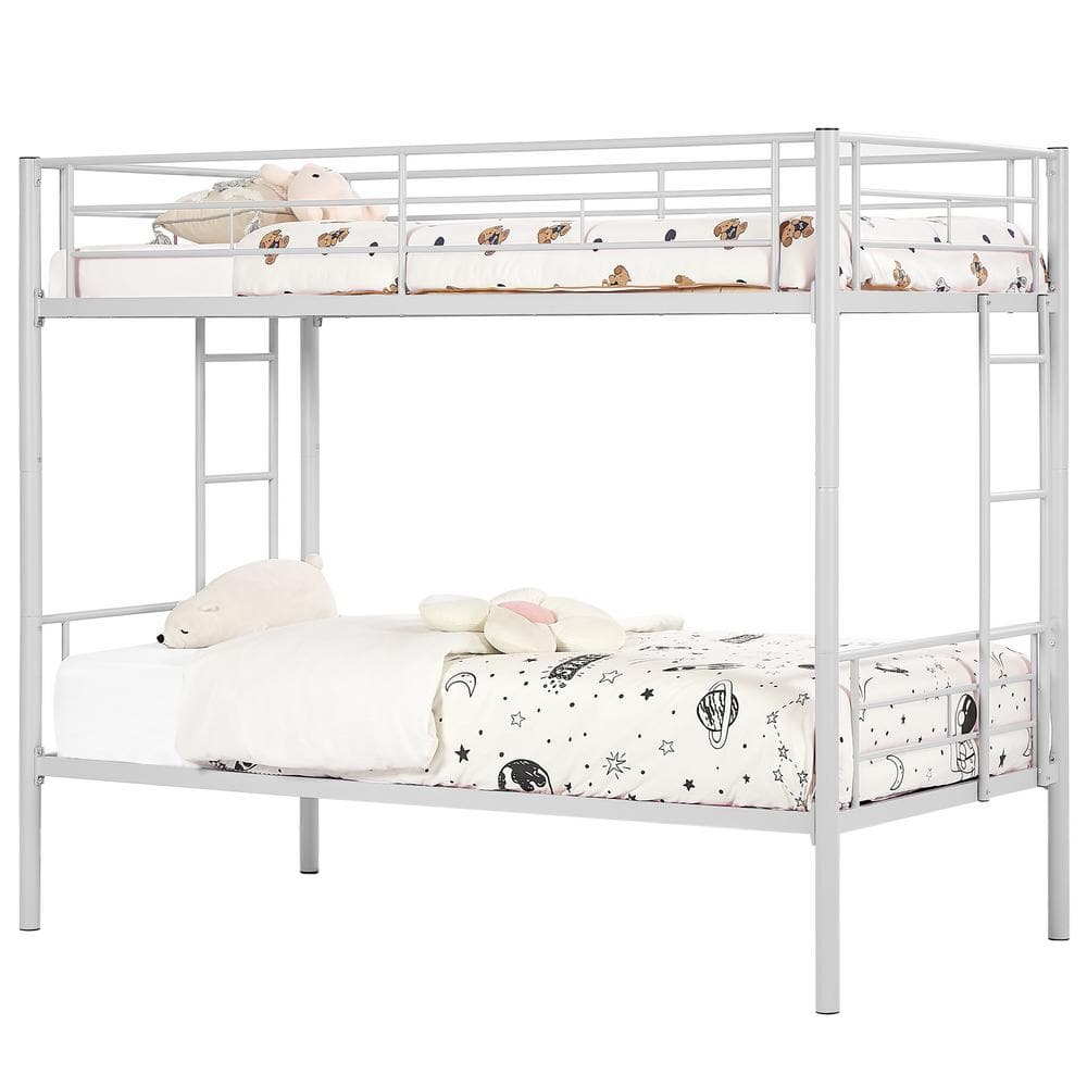 Bunk Bed Metal Twin Over Twin, White Bunkbeds with Ladder and Full-Length Guardrail, Noise Free Platform Bed Frame price history on PriceWatchPro