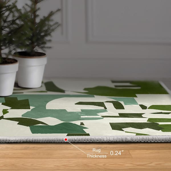 Green 5 ft. x 8 ft. Earthen Patchwork II Washable Abstract Art Area Rug