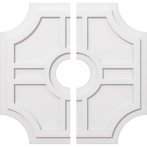 Ekena Millwork 1 in. P X 11-1/4 in. C X 34 in. OD X 7 in. ID Haus Architectural Grade PVC Contemporary Ceiling Medallion, Two Piece