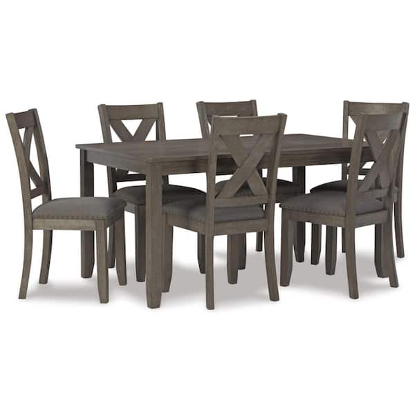 Caitbrook 7-Piece Rectangle Gray MDF Top Dining Room Set Seats 6